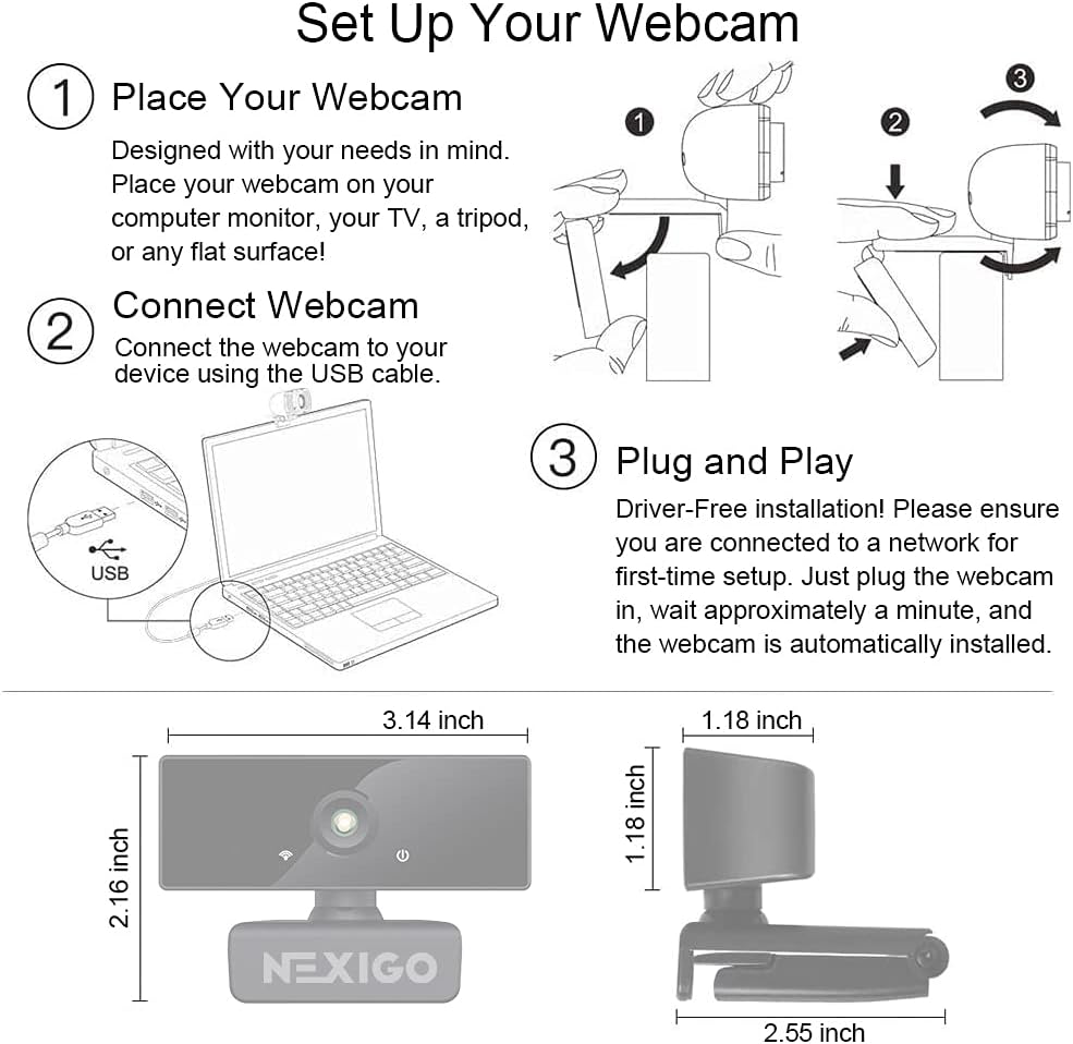 1080P Business Webcam with Dual Microphone & Privacy Cover, NexiGo N660 USB FHD Web Computer Camera, Plug and Play, for Zoom/Skype/Teams/Webex, Laptop MAC PC Desktop: Computers & Accessories