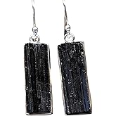 Genuine Black Tourmaline 925 Sterling Silver Earrings 40mm