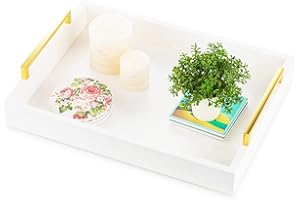 Decorative Trays for Coffee Table MDF Large Ottoman Tray for Living Room Bathroom Coffee Bar Decor Modern Tray with Gold Hand