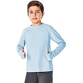 Boys Long Sleeve Athletic Shirts Kids Quick Dry Thumb Hole T-Shirts Tops with Pockets 4-14 Years