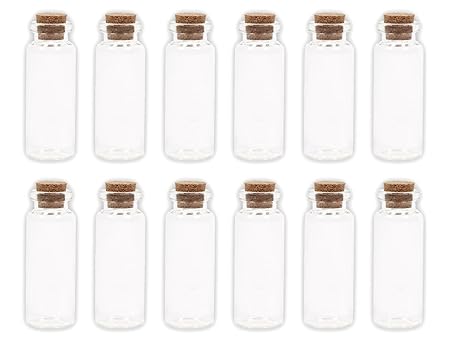 Alsino 20 Stück Leere Mini Glasfläschchen Schnapsflaschen Gewürzgläser mit Korken, 2 x 6 cm, 12 ml, Pflanzensamen, Gewürzdose