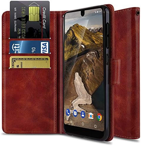 Essential Phone PH-1 Case, OTOONE Premium PU Leather [Wrist Strap] Flip Card Holder Stand Wallet Phone Cover for Essential Phone 2017 (Burgundy)