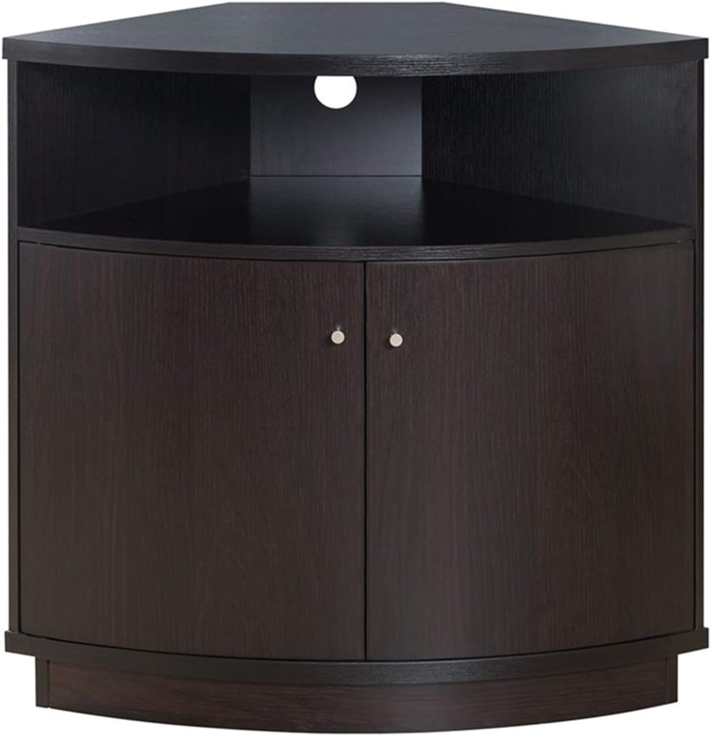 Transitional Buffet Table, Corner Kitchen Buffet with Open Shelf, Curved Shelf