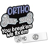 Sixrip Ortho You Break'em We Fix'em Retractable Glitter Irregular Badge Reel with Alligator Clip, Funny Badge Holder Gift for X-Ray Radiology Technician Orthopedics Doctor Nurse Assistant Student