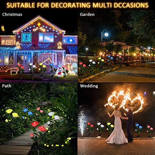 Solar Outdoor Lights, 2 Pack Garden Decor Lights Solar Powered Waterproof with 6 Roses Flowers, Garden Solar Lights Decorative Stake Lights for Garden, Courtyard, Backyard, Patio (Blue)