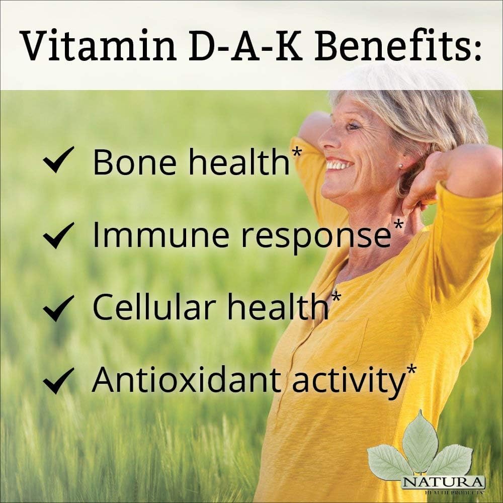 Natura Health Products - Vitamin D-A-K, Bone, Heart and Vision Supplement - with Strength Supporting Vitamins D3 5000 IU, K1, K2, and Vitamin A from Carotenoids- 60 Capsules: Health & Personal Care