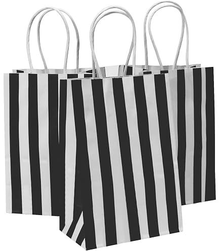 Red And White Striped Gift Bags - 10 Pack 6x6x6 Inch Square Gift Bags With Handles For Parties