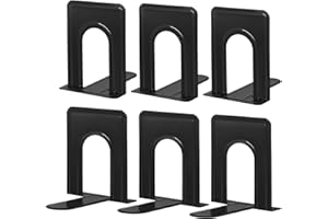 HappyHapi Book Ends, Metal Bookends for Shelves, Non-Skid Book End to Hold Books, Black Book Stopper/Holder for Office Home Kitchen, 5.7X 4.9 X 6.5 in, 3 Pair(6 Pcs, Large)