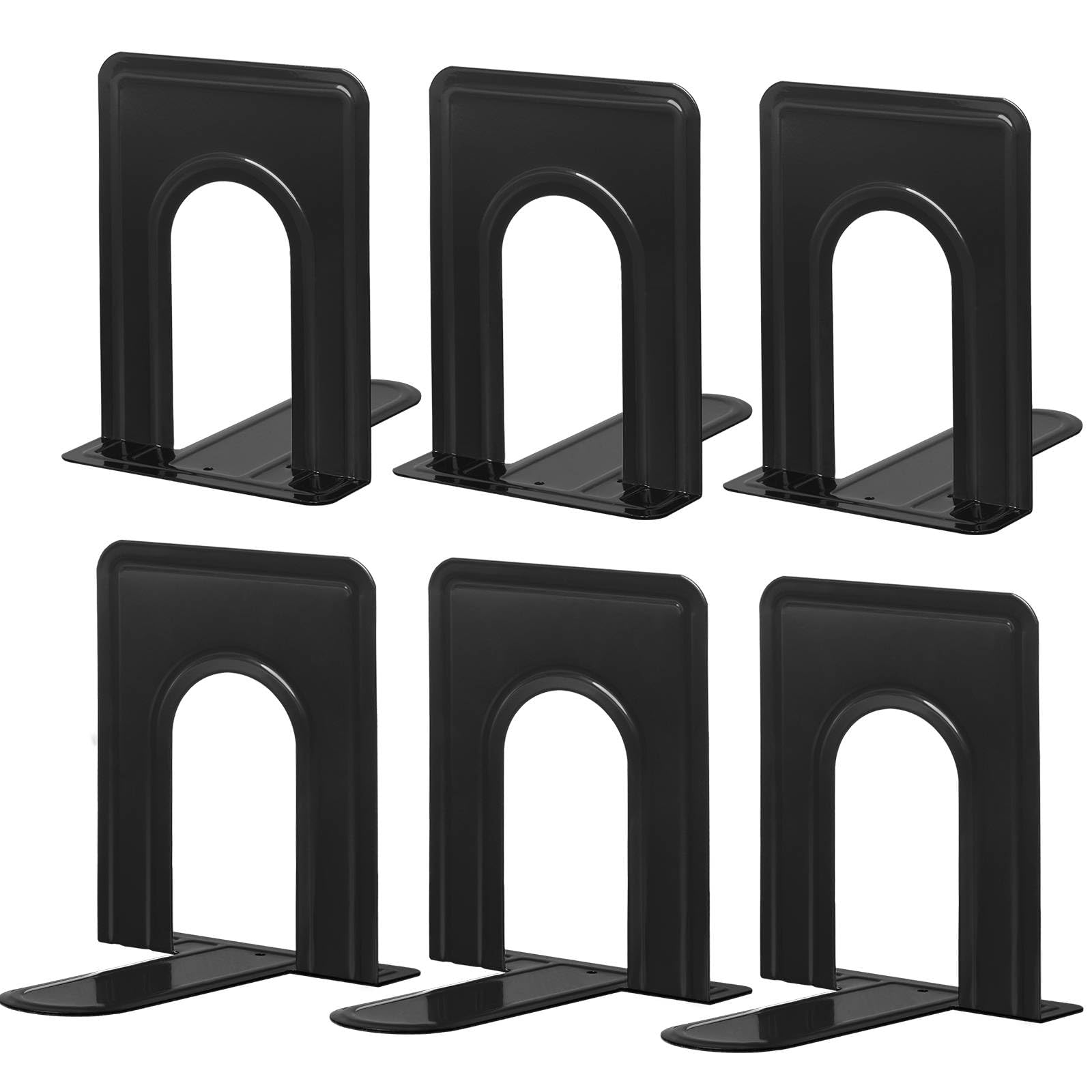 Photo 1 of HappyHapi Book Ends, Metal Bookends for Shelves, Non-Skid Book End to Hold Books, Black Book Stopper/Holder for Office Home Kitchen, 5.7X 4.9 X 6.5 in, 3 Pair(6 Pcs, Large)