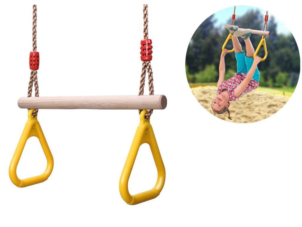 Tarzan Wooden Trapeze Swing and Plastic Triangular Gym Rings Kids