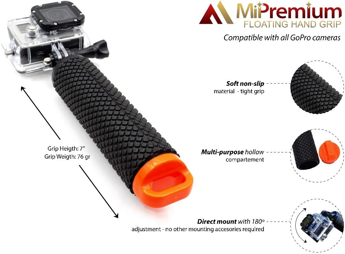 Waterproof Floating Hand Grip Compatible with GoPro Hero 8 7 6 5 4 3 3+ 2 1 Session Black Silver Camera Handler & Handle Mount Accessories Kit for Water Sport and Action Cameras (Orange) : Camera & Photo