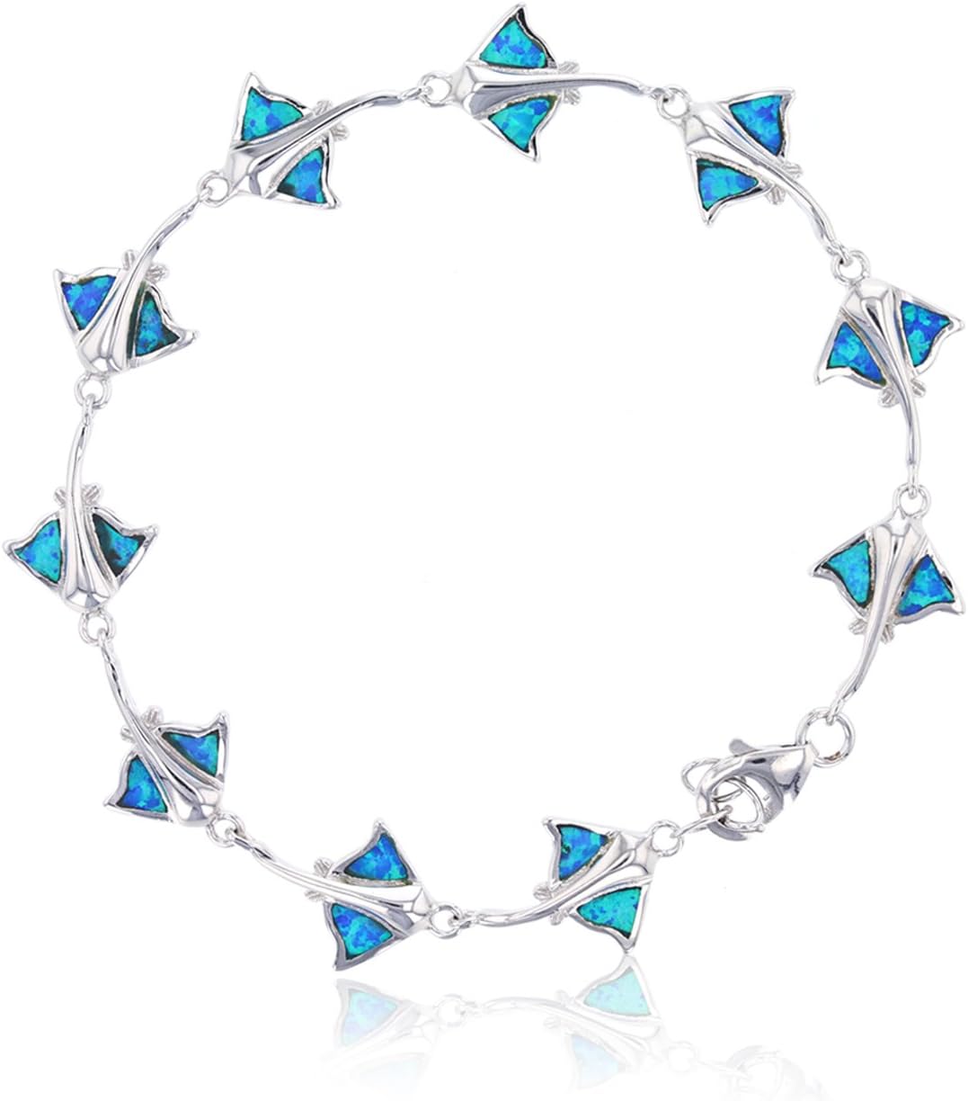 Tropical USA Sterling Silver Created Blue Opal Inlay Stingray Adjustable Bracelet