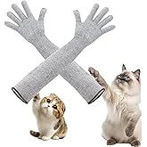 Pet Handling Gloves – 16" Extra-Long Cat Grooming Arm Sleeves, Anti-Scratch & Bite Resistant Protective Sleeves for Bathing & Nail Trimming (Gray)