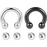 Mayhoop 2pcs Internally Threaded Circular Horseshoe Barbells Stainless Steel Body Piercing Jewelry 00G-12G For Women Men