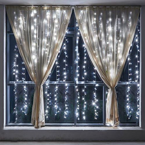 Leapair Curtain Lights 300LED Memory Function 9.8FtX9.8Ft 8 Modes Pure White 6000K Outdoor/Indoor Led Window Curtain Light for Christmas Xmas Wedding Party Home Decoration