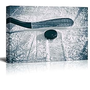 Slapshot - Hockey Puck and Stick - Sliding Across The ice - Canvas Art Home Art - 12x18 inches