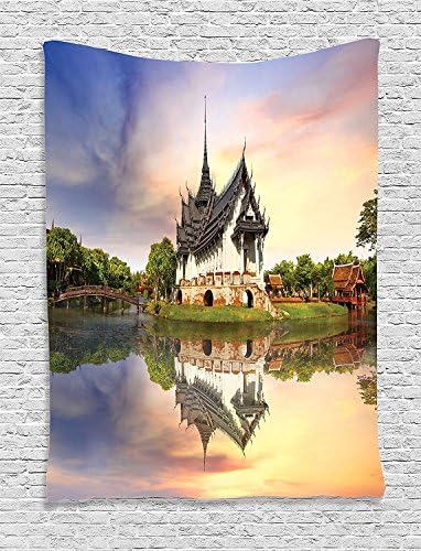 Custom Home Decor Tapestry, House Formed Old Majestic Temple Over The Lake Designed For Praying Religion Reflection Photo,Bedroom Living Room Dorm Accessories Wall Hanging Tapestry,40x60 Inches