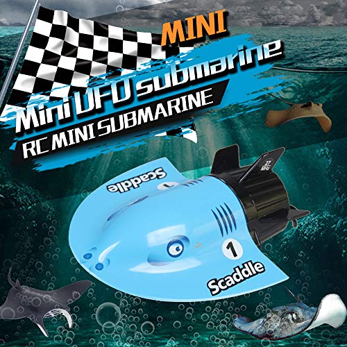 lotus.flower Devil Fish Submarine Mini Electric Radio Remote Control Submersible Boats Christmas Toys (Blue) - Thumbnail 5