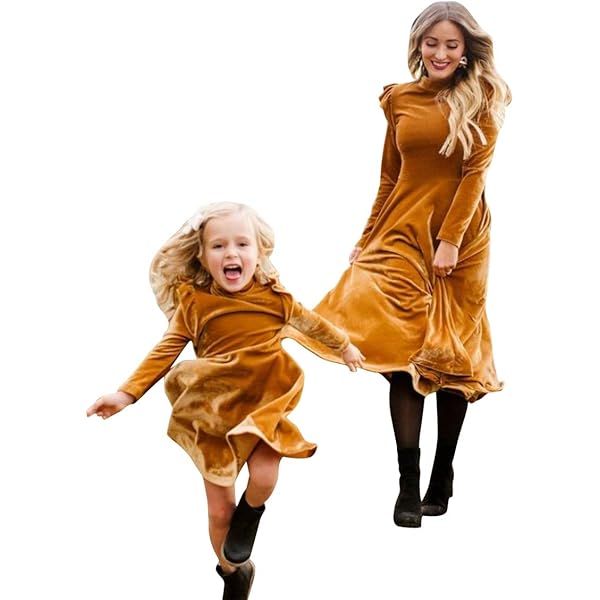 Amazon.com: Mommy and Me Dresses Vintage Velvet Christmas Long Sleeve  Stretchy Matching Parent-Child Shirt Dress Family Clothes Winter Fall Party  Casual Outfits Wedding Ball Gown Brown L: Clothing, Shoes & Jewelry
