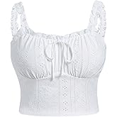 Floerns Women's Plus Size Tie Front Eyelet Tops Y2K Ruffle Trim Ruched Bust Crop Camisole