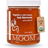 MOOM USDA Organic Sugar Wax Hair Removal for Body, Face &amp; Bikini - 12 oz | Tea Tree Oil Wax for Women and Men - Body, Leg &amp; Facial wax - Soft Wax for Sensitive Skin (Strips &amp; Sticks Not Included)