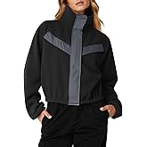 Fisoew Womens Fuzzy Fleece Cropped Jackets 2025 Fall Long Sleeve Zip Up Stand Collar Sherpa Jacket Winter Coats with Pockets