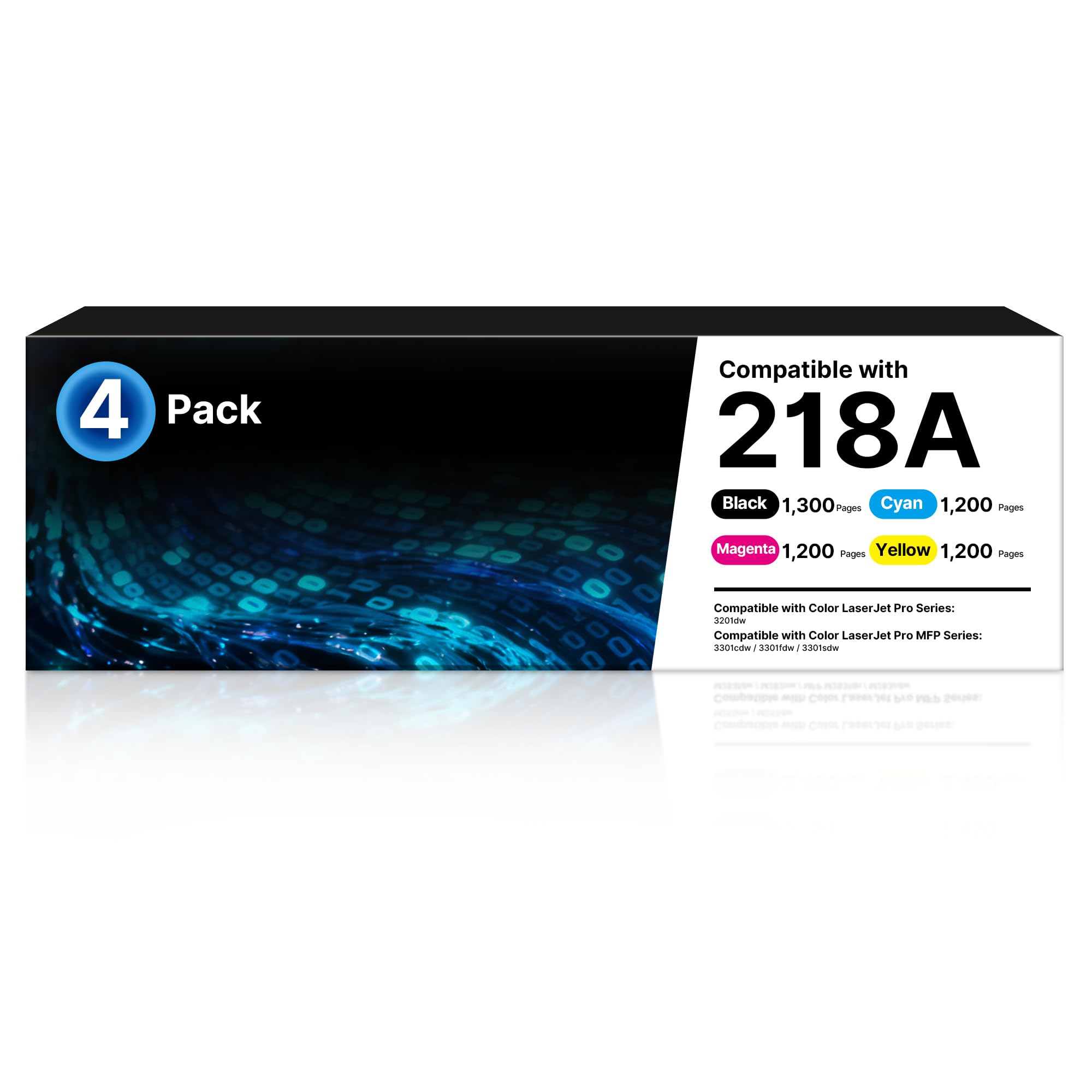 Photo 1 of (with CHIP) 218A Toner Cartridges 4 Pack Color Laser Pro 3201dw, MFP 3301 Compatible for HP 218X 218A Toner Cartridge Works with 3201 3301 3301sdw 3301cdw, Black Cyan Yellow Magenta