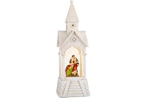 STRYAO 13.5" Christmas Musical Snow Globe,Nativity Scene with Christian Gifts,Christmas Snow Globe Lantern with 6H Timer,USB Powered Church Glittering Lantern, Graduation/Christian Home Decor（White）