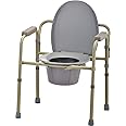 NOVA Medical Products Folding Commode, Over Toilet and Bedside Commode, Comes with Splash Guard/ Bucket/ Lid, Gray, 1 Count