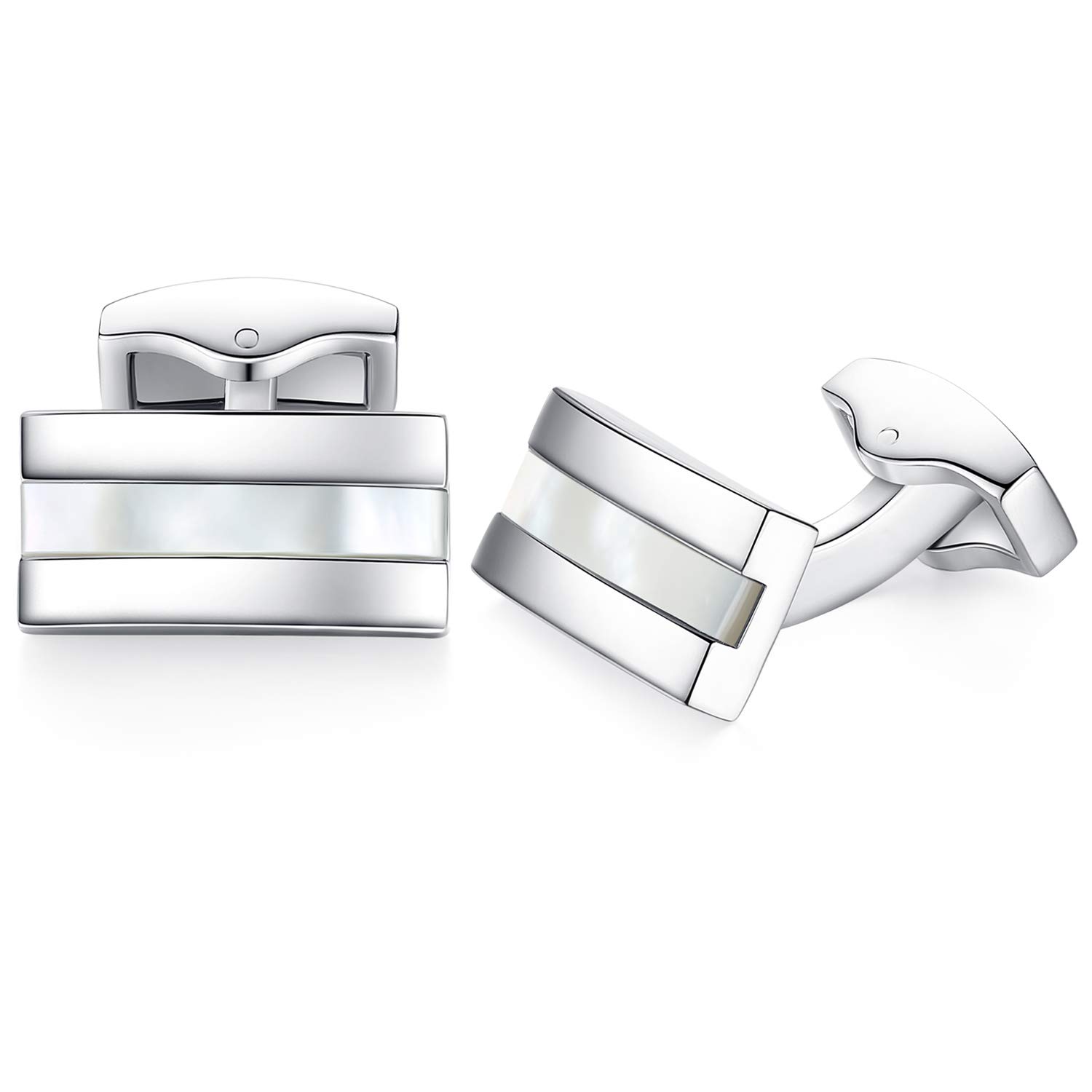 HONEY BEAR Rectangle Sea Shell Cufflinks for Mens Shirt Wedding Business Gift White Shell