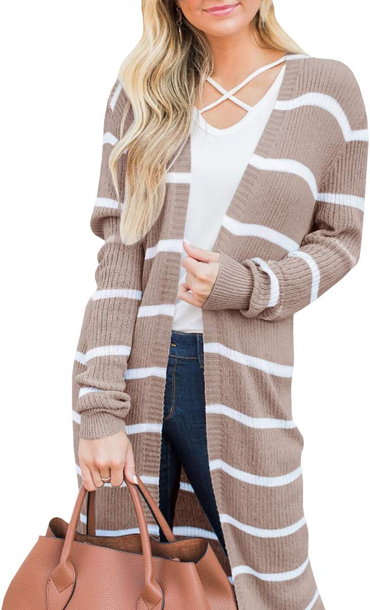 SaodimallsuLovaru Womens Boho Open Front Cardigan Colorblock Long Sleeve Loose Knit Lightweight Sweaters