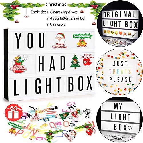 Hottly Led Cinema Light Box - A4 Cinematic Light Box with 289 Changeable Signs, Free Combination Letters, Emoji, Numbers and Christmas Card for Home and Wedding Decor