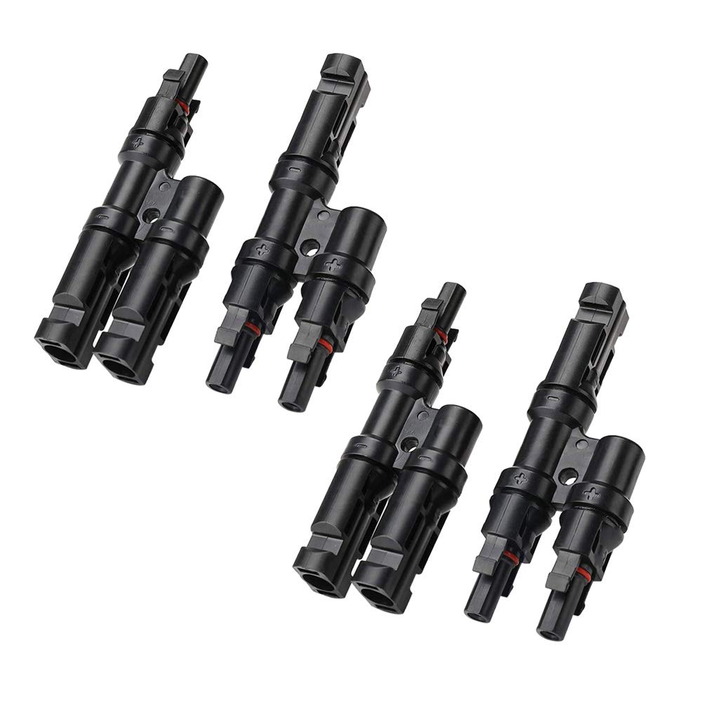 Aiqeer 2 Pairs Solar Panel Cable Connector, Solar Photovoltaic Connector T Branch Connector MFF/FMM (Black)