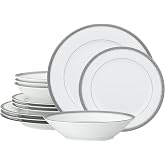 Noritake Charlotta Platinum 12-Piece Dinnerware Set, Service for 4