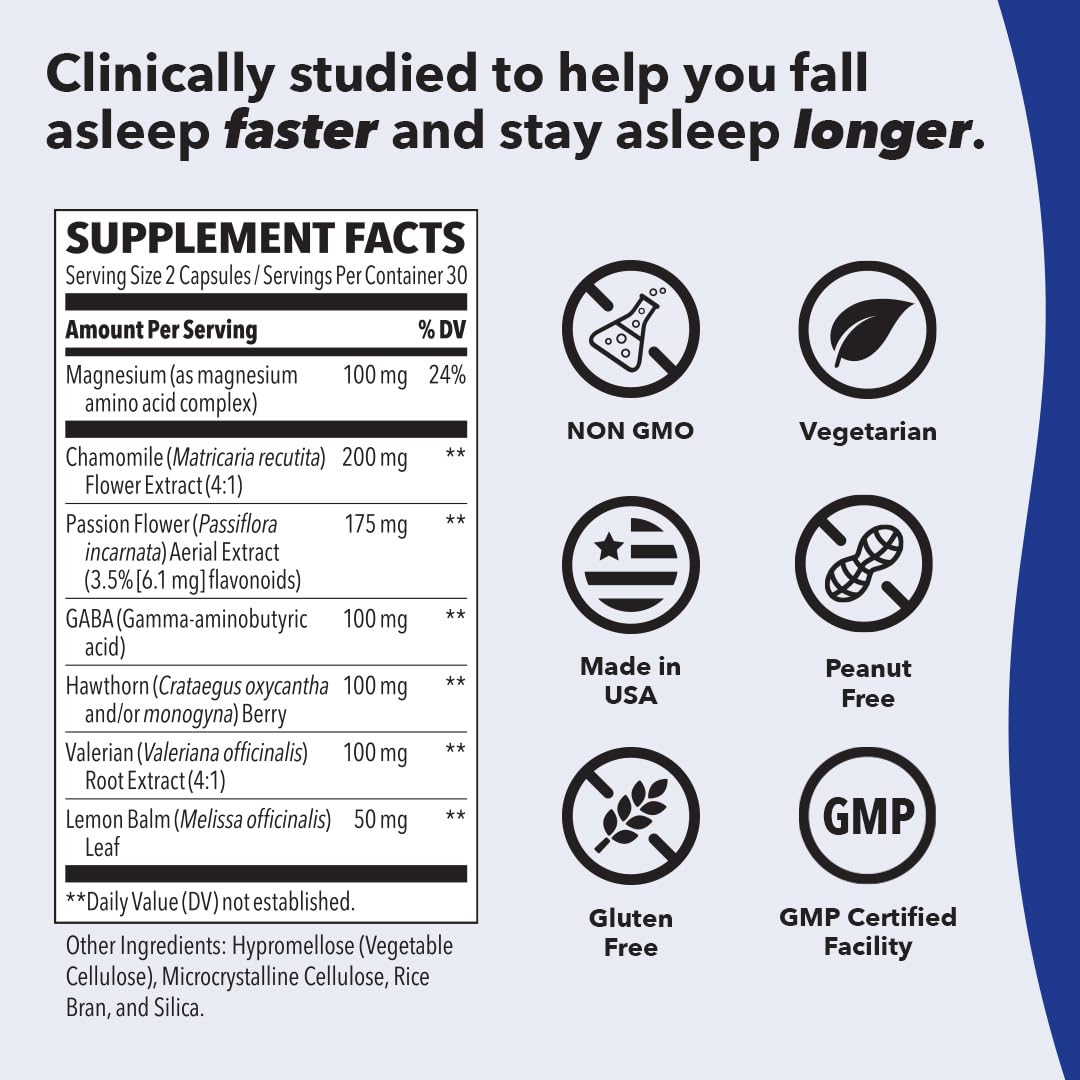 LifeSeasons Rest-ZZZ Melatonin Free - Sleep Support Supplement - Calms Nervous System - Eases Restlessness & Nerve-Related Sleeplessness - Magnesium GABA & Chamomile - 60 Capsules