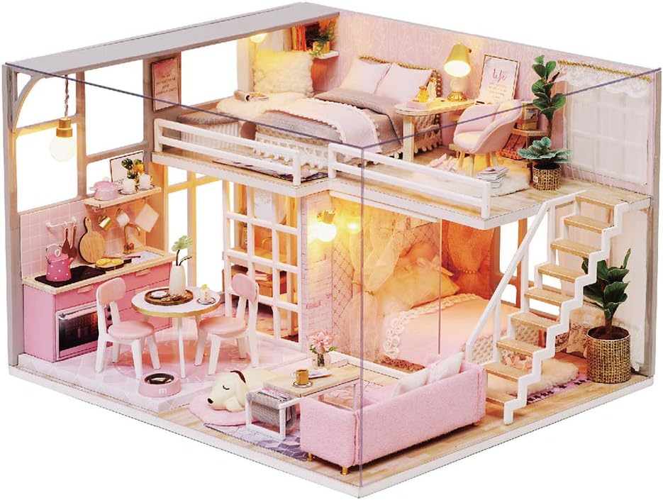 Spilay DIY Miniature Dollhouse Wooden Furniture Kit, Handmade Mini