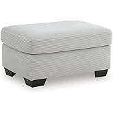 Signature Design by Ashley Ammon Contemporary Rectangular Upholstered Ottoman, Light Gray