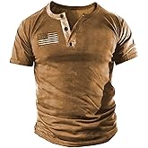 Mens Vintage Henley Shirts Relaxed Fit Patriotic Shirts Long Sleeve Button Down T-Shirts