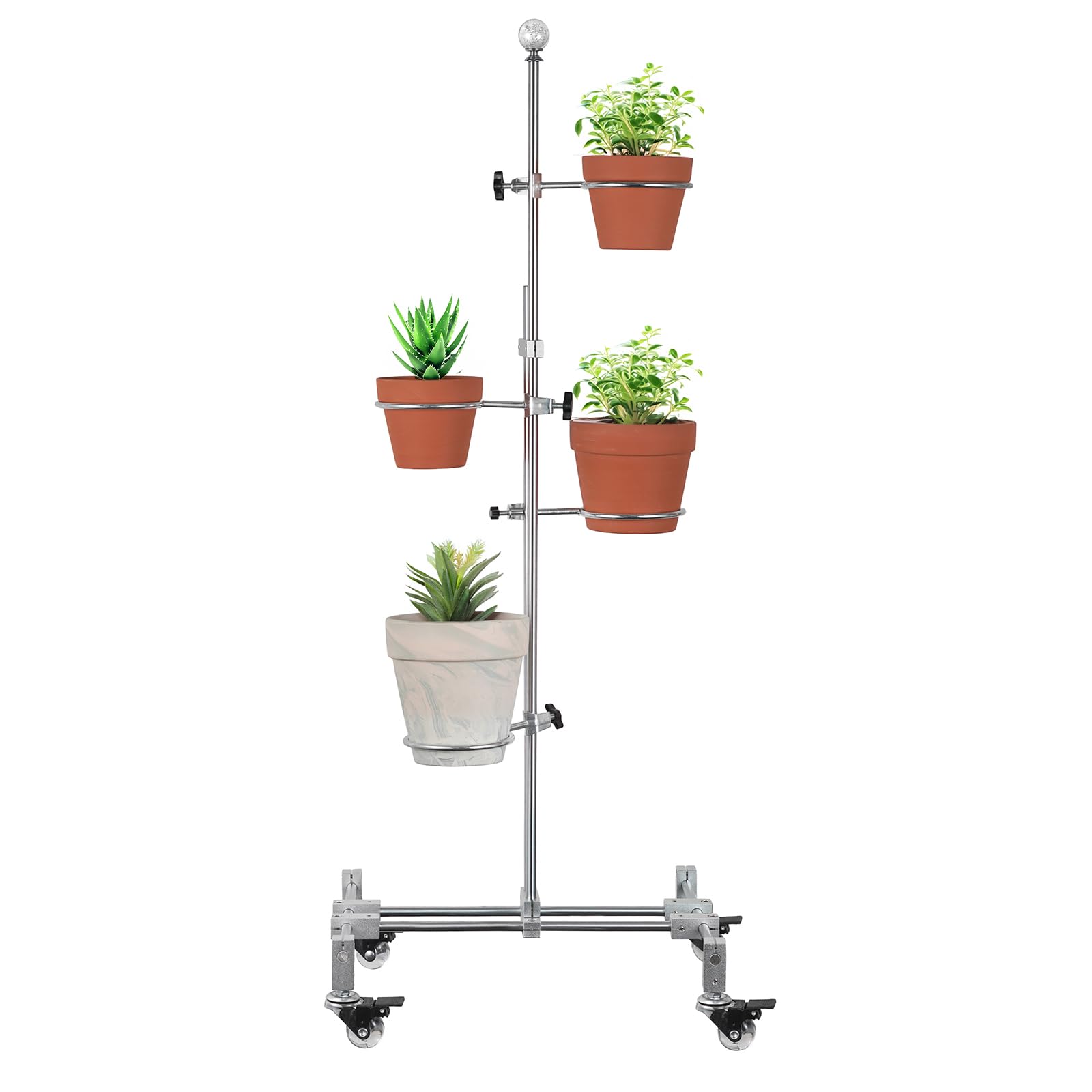 JIWINNER 80CM Tall DIY Plant Stand Indoor with 4 Pot Clips, Metal Flower Rack with Wheels, Adjustable Rolling Plant Shelf for Balcony, Patio, Garden Display