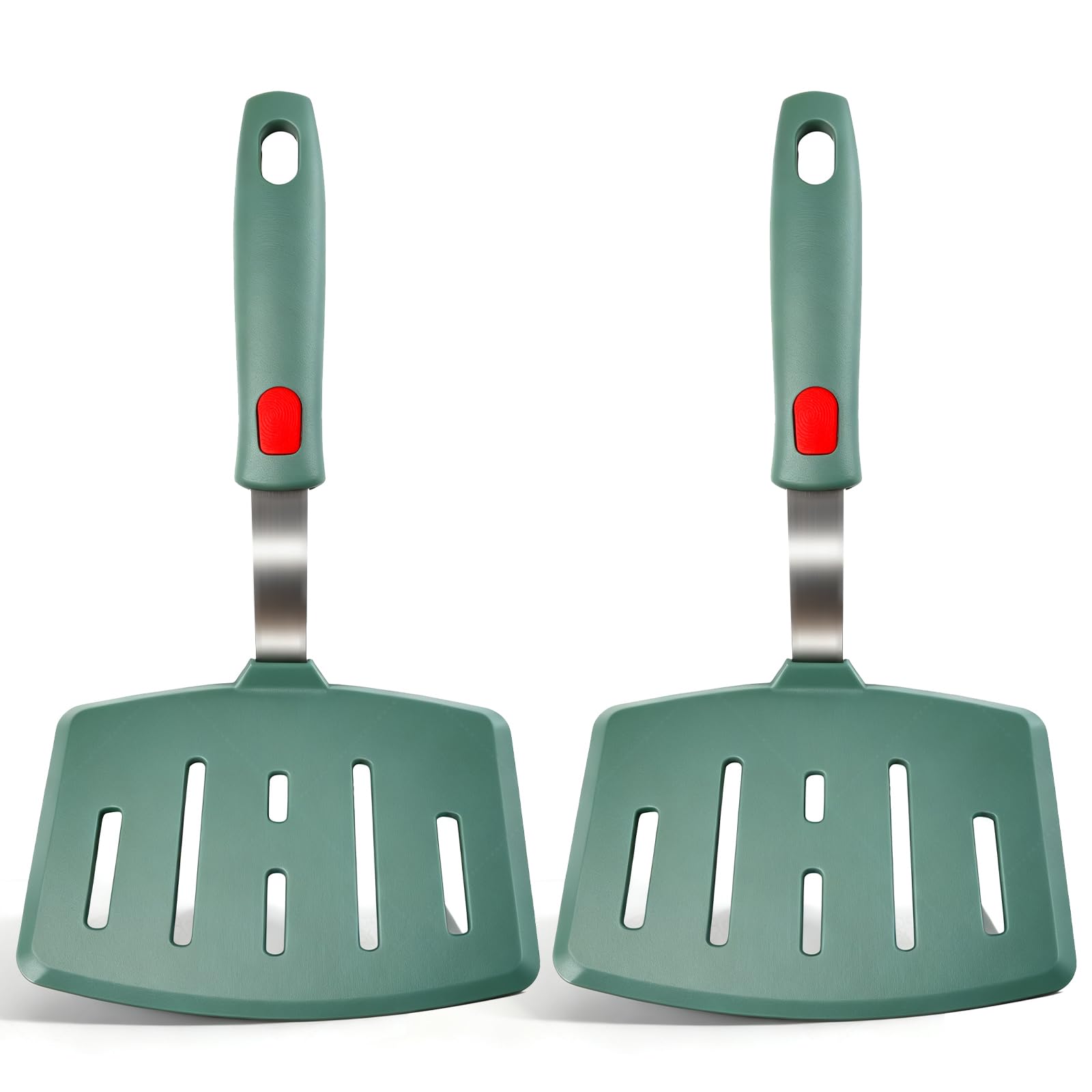 Photo 1 of 2 Pack Silicone Large Pancake Spatula Turner for Nonstick Cookware, Extra Wide Spatula for Cooking, Flexible Fish Turner, Slotted Spatulas for Eggs Omelette Flipping, Dishwasher Safe (2 Pack Green)
