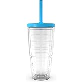 Tervis Clear & Colorful Made in USA Double Walled Insulated Tumbler Travel Cup Keeps Drinks Cold & Hot, 24oz, Turquoise Straw Lid
