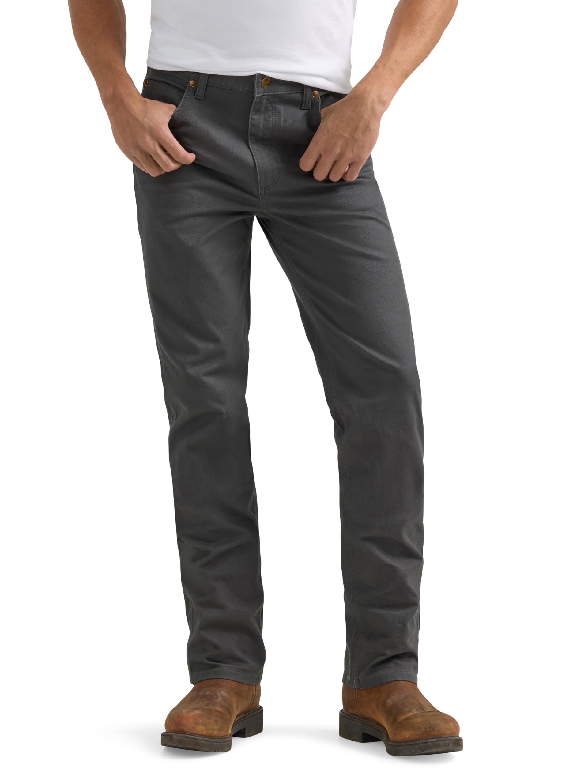 Wrangler Men’s Tough Comfort Slim Fit Jean, Grey Pinstripe