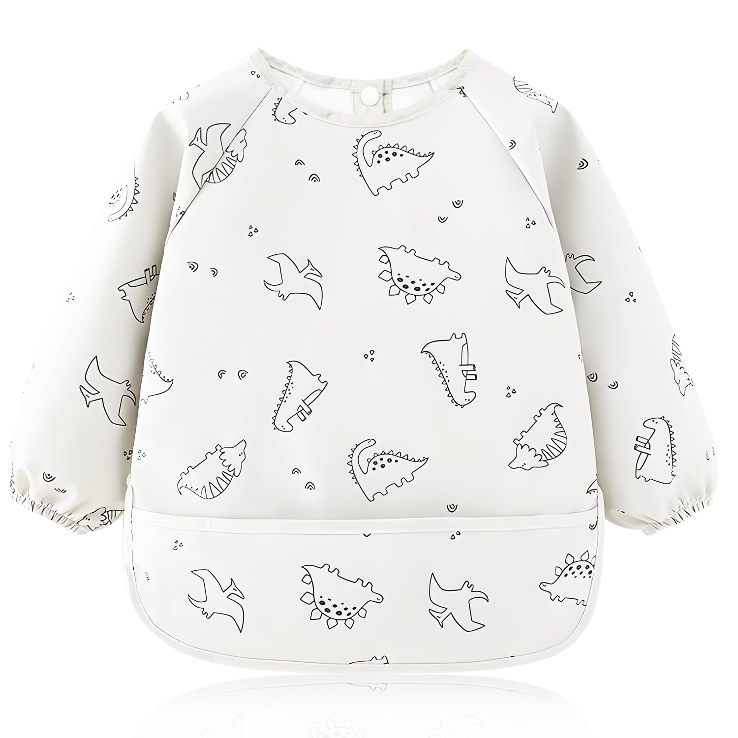 GIKPAX Weaning Bib, Soft and Skin-Friendly Baby Bibs 6-12 Months Waterproof Baby Weaning Bib PU Baby Bibs with Sleeves Washable Coverall Bibs for Baby and Toddlers Feeding (White)