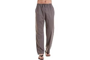 YuKaiChen Men's Linen Cotton Yoga Pants Casual Loose Sweatpants Beach Trousers Lounge Pants