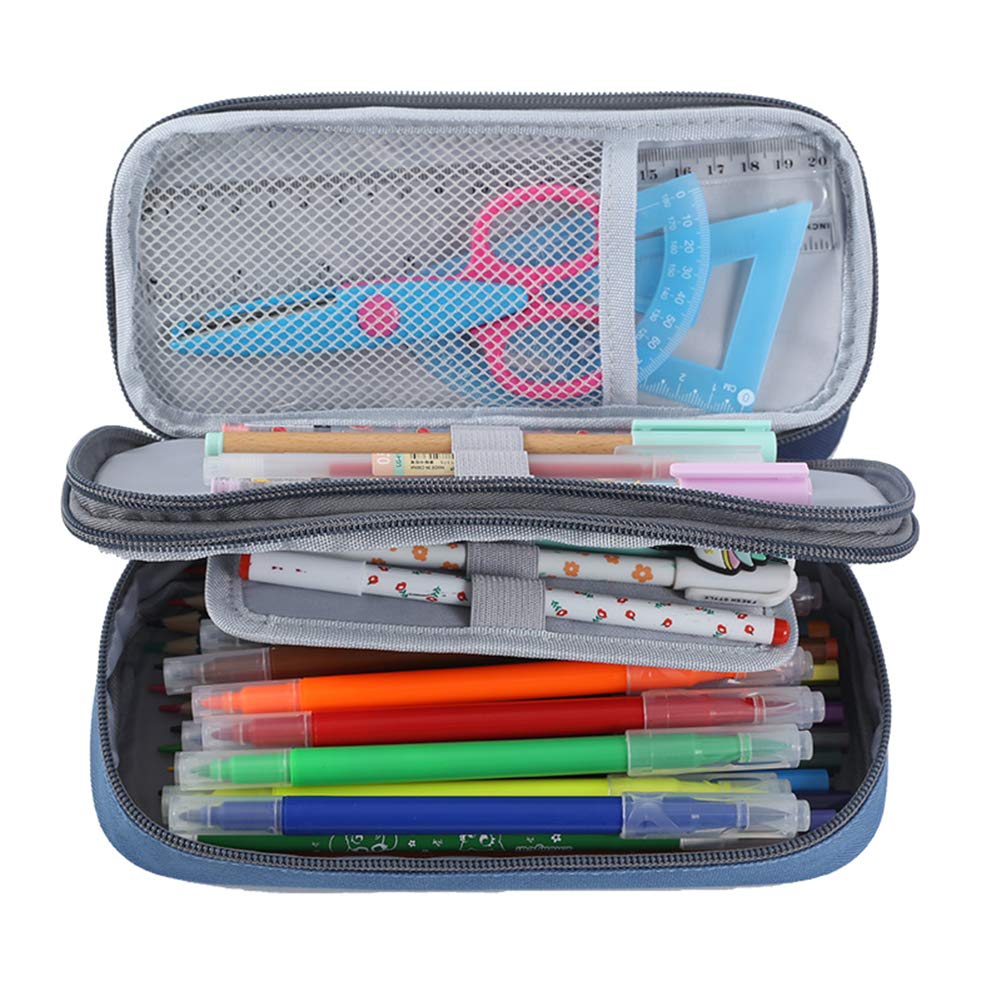 HILUCKI Pencil Case Pen Marker Bag Pouch Holder Box Large Capacity Stationery Organizer with Two Compartments for School Office Student Adults