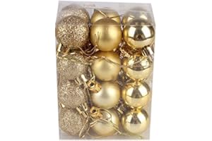 Juesi 24 PC Christmas Ball Hanging Ornaments, Mini 1.18'' Xmas Tree Ball Decors Bowl Filler, Glitter Baubles Balls Hanging Decorations, Christmas Clearance Decorations (Gold)