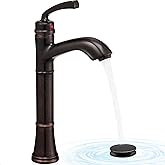HEYMYTAP Brass Tall Bathroom Faucet 1 Hole, Oil Rubbed Bronze Bathroom Vessel Sink Faucet Single Handle with Pop-Up Drain & Pre-Installed Hoses, 5 Mins Install