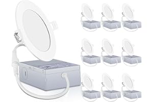 Luckywin 4Inch 5000K 10pack LED Recessed Slim Pot Light with Junction Box, Dimmable IC-Rated Ceiling Light 9W 750LM(Day Light