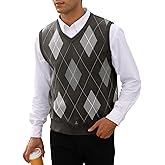 Mens Argyle Knitwear Vest V Neck Sleeveless Casual Slim Fit Pullover Knitted Sweater