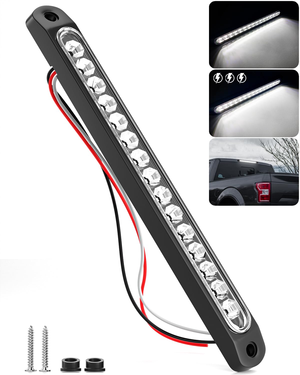 Photo 1 of PSEQT 10" LED Trailer Reverse Backup Running Light Bar White Tail Strip Clearance Rear Assembly Waterproof for Pickup Golf Cart Offroad Truck RV, 1Pcs